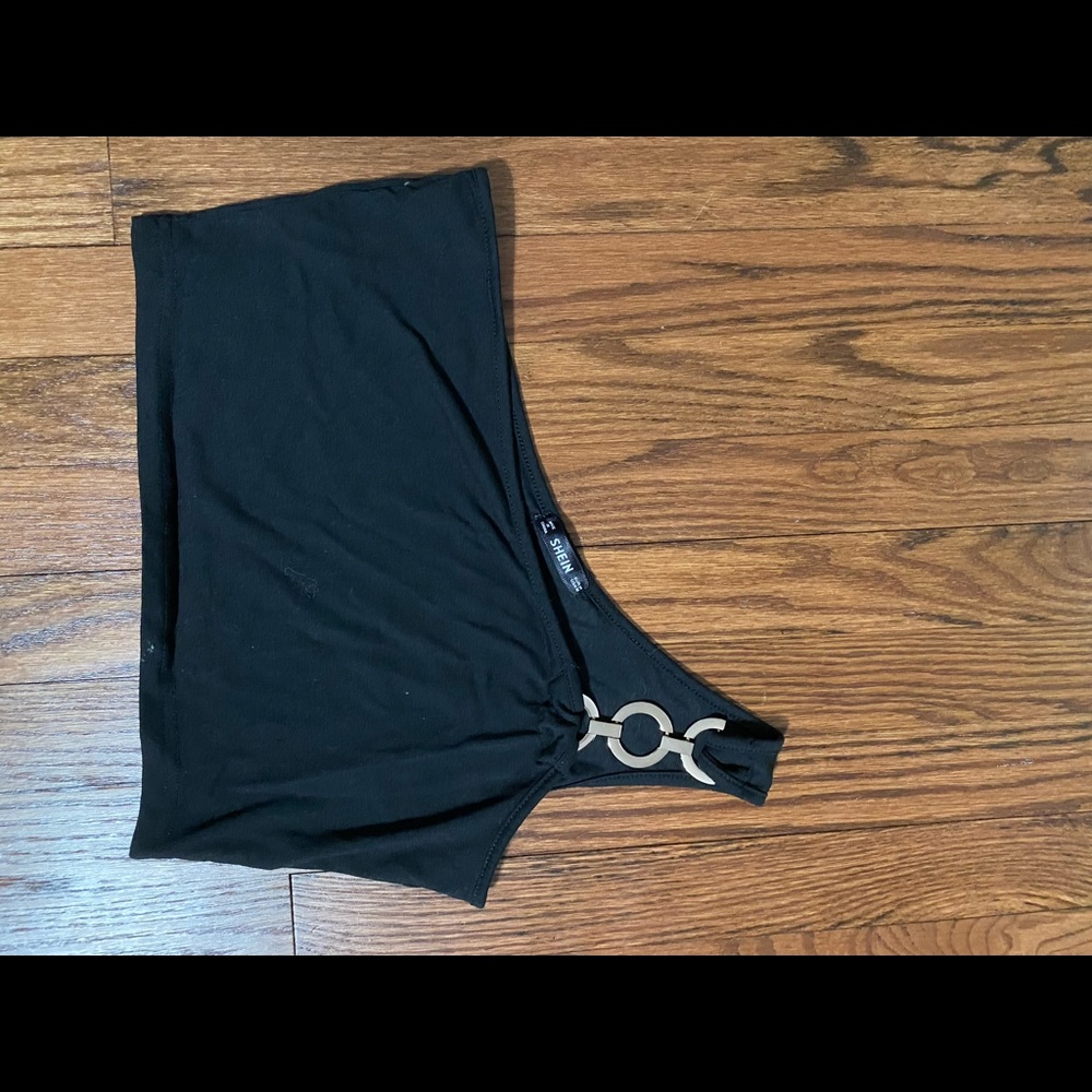 Black crop top with gold chain strap